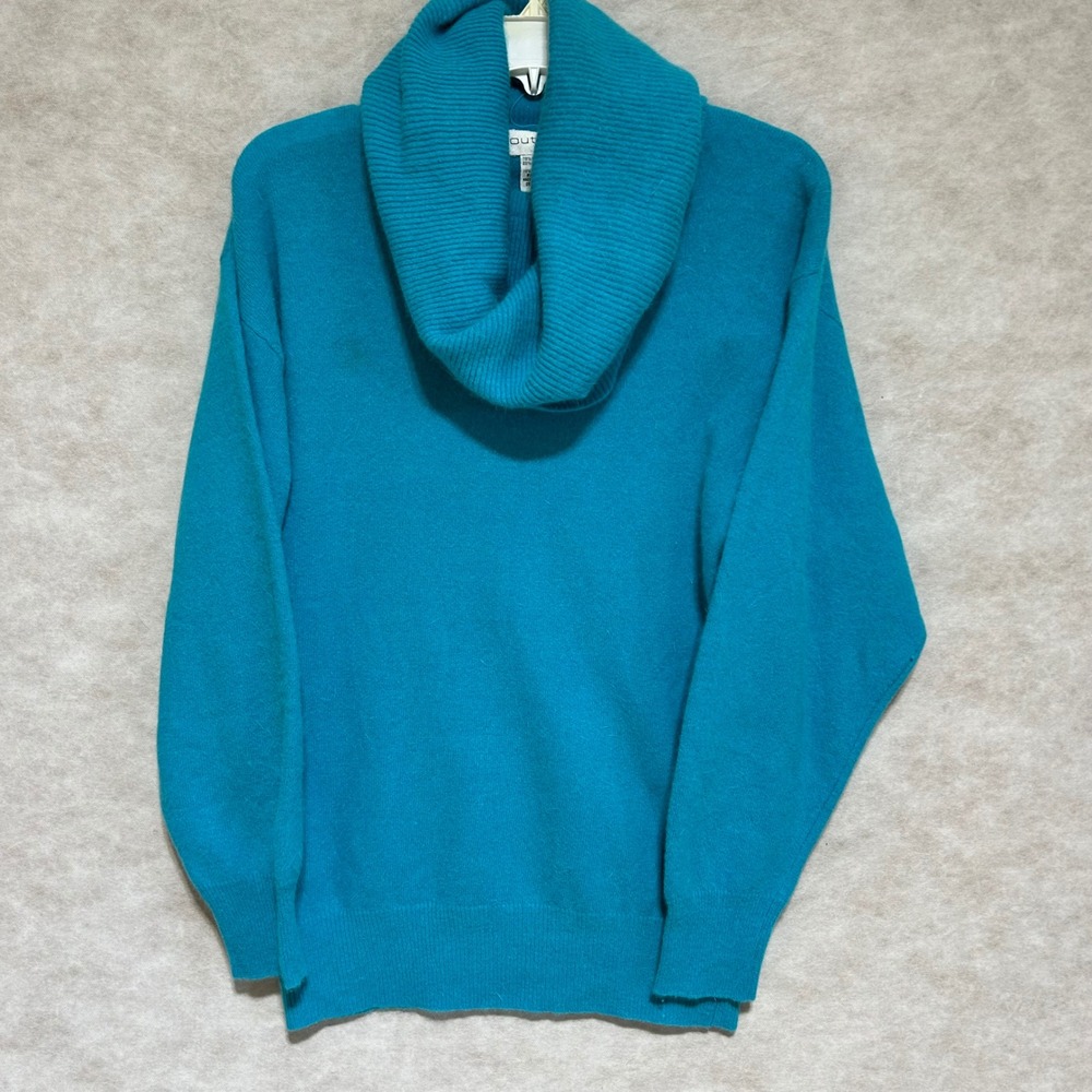 Outlander Vintage Lambswool Angora Cowl Neck Sweater Teal Blue Small 3004‎